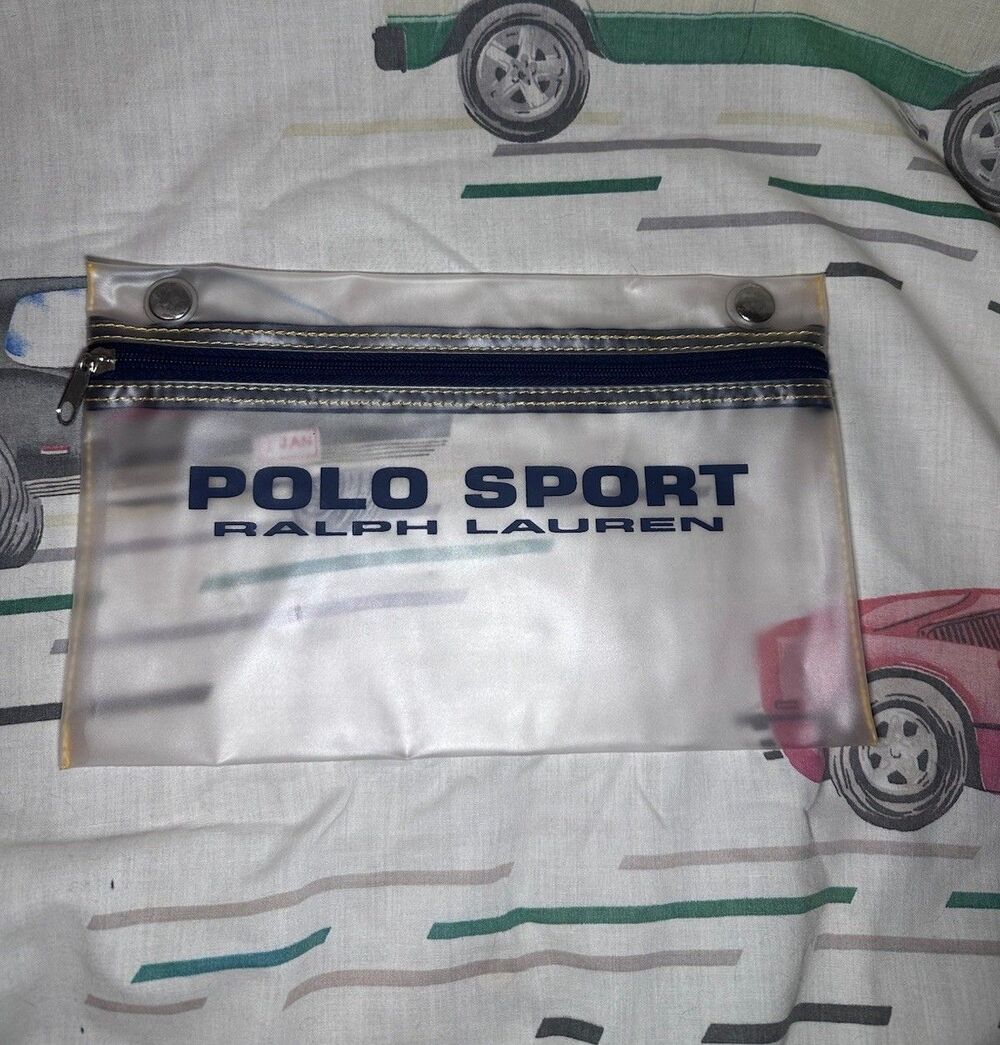 Vintage 90s Ralph Lauren Polo Sport Clear Plastic Toiletry Makeup Pouch Bag Snap